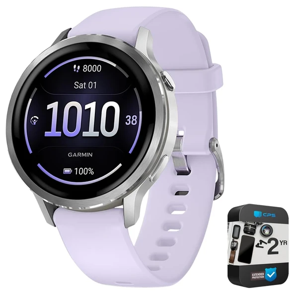 Garmin 010-03013-01 Venu 4, 41mm Health & Fitness GPS Smartwatch Silver with Periwinkle Silikon Band Sche with 2 YR CPS Geliştirilmiş Koruma Paketi ürün görseli 1