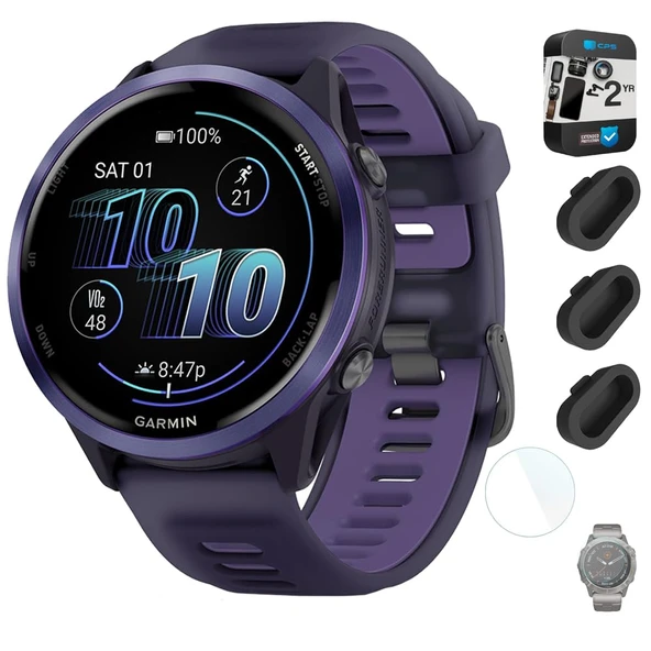 Garmin Forerunner 570-47mm GPS Smartwatch, alüminyum ve Mor/Indigo Band Sche ile 2 Yıl Koruma Paketi + Toz Kapak (3-Pack) + 1.4 inç Ekran Koruyucu ürün görseli 1