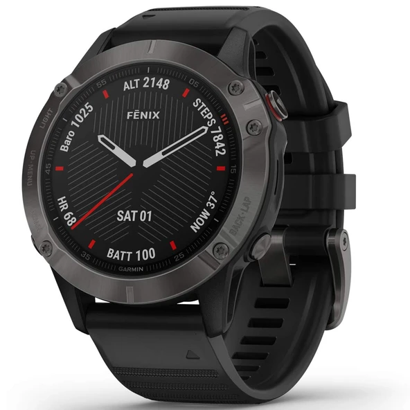 Garmin Fenix 6 Sapphire, Premium Multisport GPS İzle, Özellikler Haritalama, Müzik, Grade-Adjusted Pace Rehberlik ve Pulse Ox Sensörleri, Carbon Gray DLC with Black Band ürün görseli 1