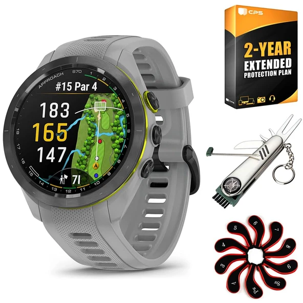 Garmin Yaklaşım S70 42 mm Premium GPS Golf Watch, Toz Grey Band (010-02746-01) 2 YR CPS Geliştirilmiş Koruma Paketi, Deco Gear 7in-1 Golf Tool ve Iron Head Covers Setleri Setleri ürün görseli 1