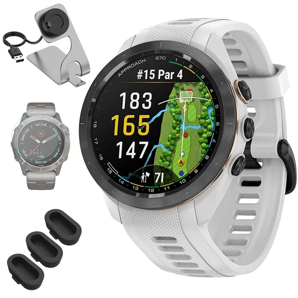 Garmin 010-02746-00 Yaklaşım S70 42 mm Premium GPS Golf Watch, Deco Essentials Şarj Dock, 3X Silikon Toz Kapağı ve 1.4 inç Ekran koruyucu ürün görseli 1