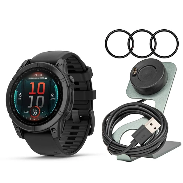 Garmin Fenix E 47mm GPS Smartwatch with 1.3-Inch AMOLED Display (Slate Gray Steel and Black) Sche with Focus Camera Şarj Stand and 9H Tempered Glass Ekran Koruyucu Film (3-Pack) (3 öğeler) ürün görseli 1