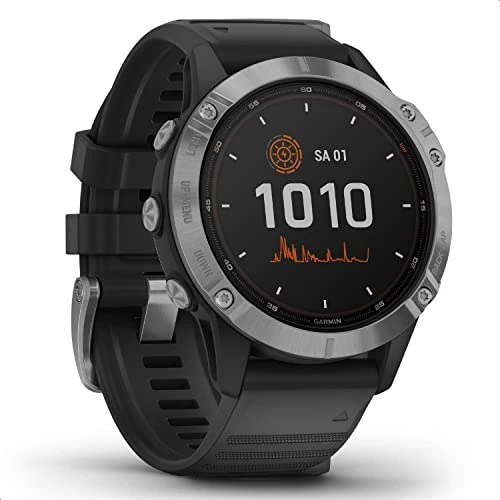 Garmin fenix 6 Solar 16 güne kadar pil ömrü için solar şarj GPS çoklu spor akıllı saati. 1,3" ekran ve yüklenmiş spor uygulaması. Garmin Pay ile, 10 ATM'ye kadar suya dayanıklı, gümüş/siyah ürün görseli 1