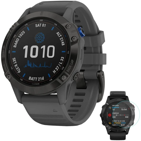 Garmin 010-02410-10 Fenix 6 Pro Solar Multisport GPS Smartwatch Black with Slate Gray Band Sche ile Fenix 6 Ekran Koruyucu ürün görseli 1