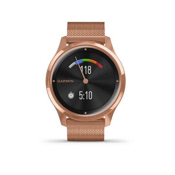 Garmin vivomove Luxe, Hybrid Smartwatch with Real Watch Hands and Hidden Color Touchscreens, Rose Gold Milanese Band ile Rose Gold ürün görseli 1