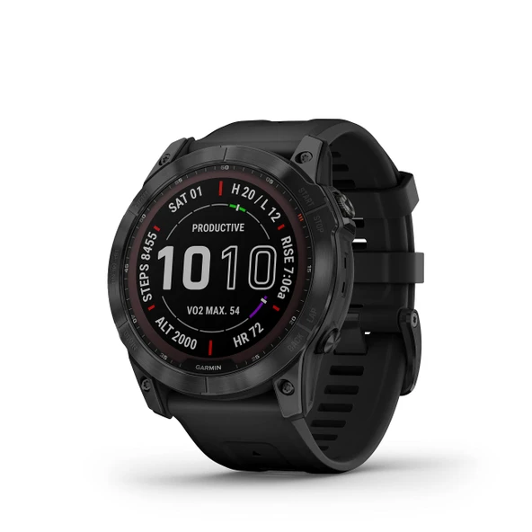 Garmin Fenix 7X Sapphire Solar, Büyük Boyutlu Macera smartwatch, Solar Şarj Gürültüleri ile Rugged Outdoor Watch with GPS, Touchscreen, Wellness Özellikler, Black DLC Titanyum, Black Band ile ürün görseli 1