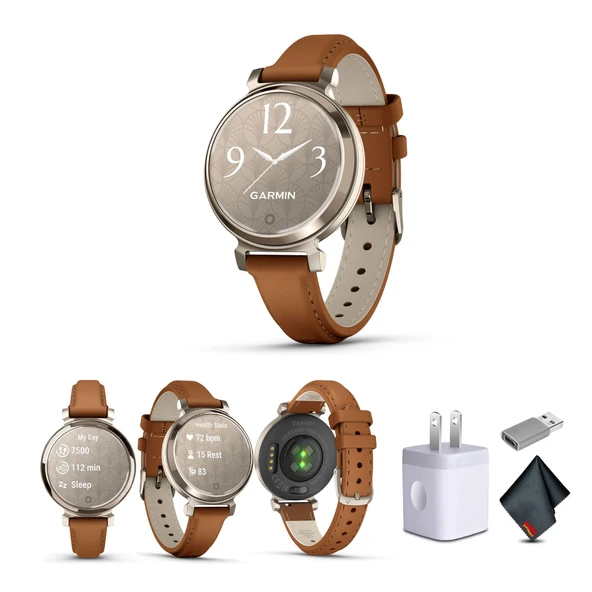 Garmin Lily 2 Classic Small ve Şık Smartwatch Up to 5 Days Battery Life Hidden Display Patterned Lens Cream Gold with Tan (010-02) Health and Fitness Smart Watch for Women ürün görseli 1