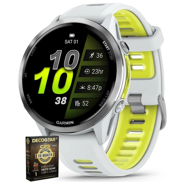 Garmin 010-02969-01 Forerunner 970 GPS Smartwatch Titanyum ve Whitestone/Yellow Band Sche ile CPS Exclusive 26 Ay Koruma Paketi (BEACH-CPS-26M1000ATV) ürün görseli 1