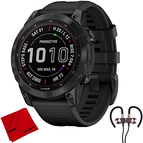 Garmin 010-02540-34 Fenix 7 Sapphire Solar Smartwatch - Black DLC Titanyum, Deco Gear Manyetik Kablosuz Sport Earbuds ve Deco Gear Microfiber Temizlik Kumaşı ürün görseli 1