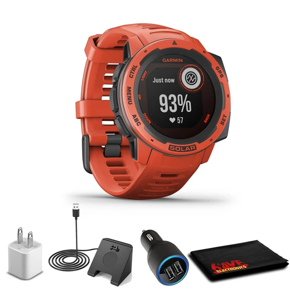 Garmin Instinct Solar Flame Red + USB Araba/Wall Adapt + Watch Şarj Stand + 6Ave Fiber Kumaş (010-02293-21) ürün görseli 1