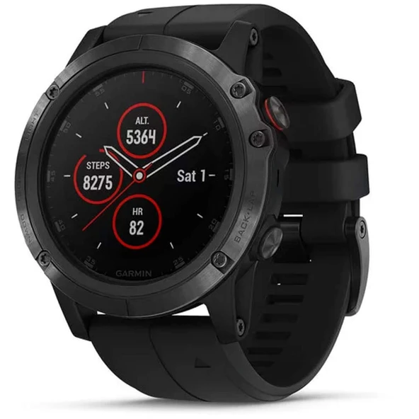 Garmin fenix 5X Plus, Ultimate Multisport GPS Smartwatch, Özellikler Color Topo Haritalar ve Pulse Ox, Heart Rate Watch, Music and Contactless Payment, Black Band ürün görseli 1