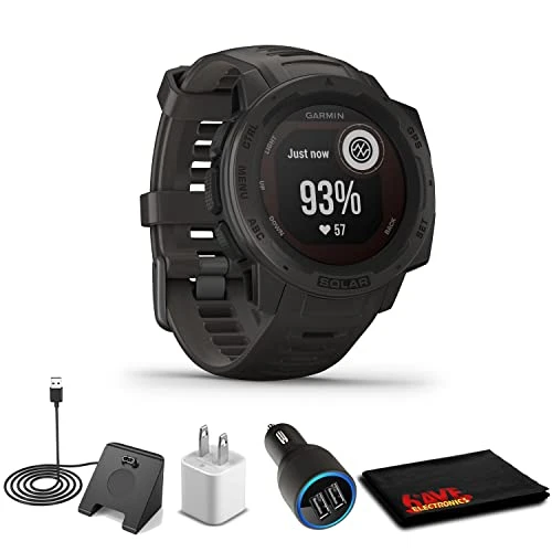 Garmin Instinct Solar Graphite + USB Car/Wall Adaptör + Watch Şarj Stand + 6Ave Fiber Kumaş (010-02293-10) ürün görseli 1