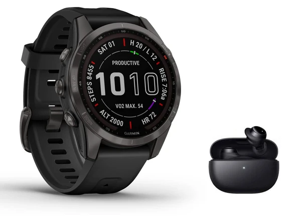 Garmin Fenix ​​​​7S Sapphire Solar GPS çoklu spor akıllı saat dokunmatik ekranı - DLC Titan - müzik çalar - navigasyon - siyah / barut grisi dahil. Bluetooth kulaklık ürün görseli 1
