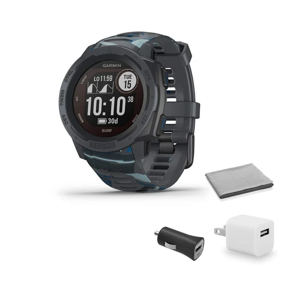 Garmin Instinct Solar Surf, Solar-Powered Rugged Outdoor Smartwatch Boru with USB Adaptör ürün görseli 1