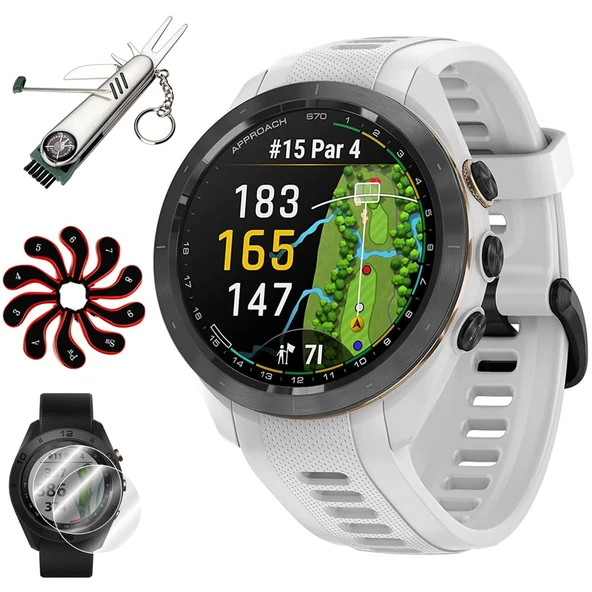 Garmin 010-02746-00 Yaklaşım S70 42 mm Premium GPS Golf Watch, White Band | Resmi ABD Ortak Modeli | Sche with Deco Essentials 2Pack Screen Protector, 7-in-1 Golf Tool, Iron Head Covers ürün görseli 1