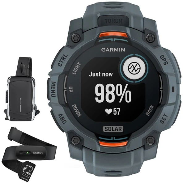 Garmin 010-02934-01 Instinct 3-45 mm Açık GPS Smartwatch, Solar, Twilight with HRM 200 Heart Rate Monitor (XS-S) & Deco Essentials Sling Backpack ürün görseli 1