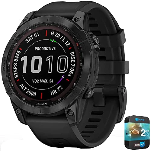 Garmin 010-02540-34 Fenix 7 Sapphire Solar Smartwatch Black DLC Black Band Sche ile 2 YR CPS gelişmiş Koruma Paketi ürün görseli 1