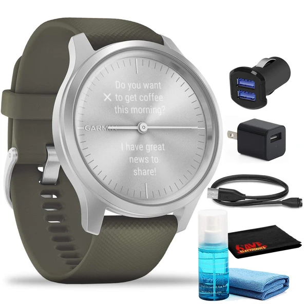 Garmin vivomove Style Hybrid Smartwatch42mm, Silver alüminyum Vaka, Silikon) USB adaptörü ve 6Ave Temizlik Kit ürün görseli 1