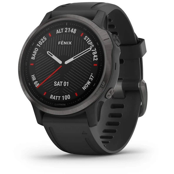 Garmin Fenix 6S Sapphire, Premium Multisport GPS Watch, Smaller-Sized, Özellikler Mapping, Music, Grade-Adjusted Pace Rehberlik ve Pulse Ox Sensörleri, Carbon Gray DLC with Black Band ürün görseli 1