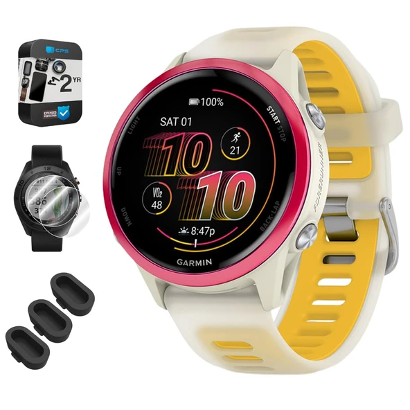 Garmin 010-02970-02 Forerunner 570-42mm GPS Smartwatch Alüminyum ve Bone/Mango Band Paket ile Silikon Dust Cover 3 Pack, Ekran Koruyucu 2Pack ve 2 YR CPS Geliştirilmiş Koruma Paketi ürün görseli 1