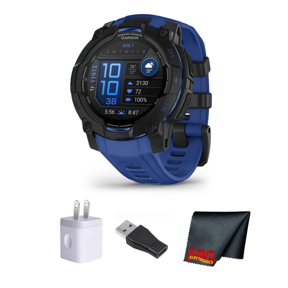 Garmin Instinct 3 Rugged GPS Smartwatch, 45 mm AMOLED Display, Multi-Band GPS SatIQ, built-in Flashlight, 18 Days Battery Life, Black with Bolt Blue/Black Band Supernova Collection Watch Watch Watch ürün görseli 1