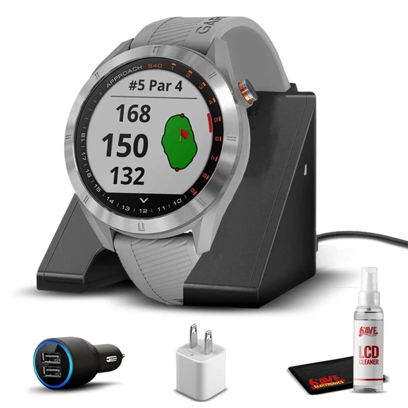 Garmin Yaklaşım S40, Şık GPS Golf Smartwatch, Touchscreen, Gray / Digi Steel with Watch Şarj Base, 6Ave Travel & Temizlik Kit ürün görseli 1
