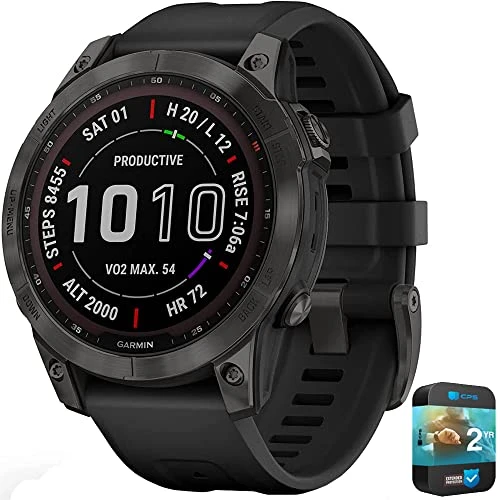 Garmin 010-02-20 Fenix 7 Sapphire Solar Smartwatch Carbon Gray Black Band Sche ile 2 YR CPS gelişmiş Koruma Paketi ürün görseli 1