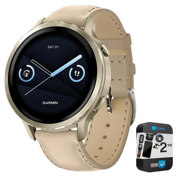 Garmin 010-03013-03 Venu 4, 41mm Smartwatch, Ay Gold with Bone Band and Light Sand Deri Band Sche with 2 YR CPS Geliştirilmiş Koruma Paketi ürün görseli 1