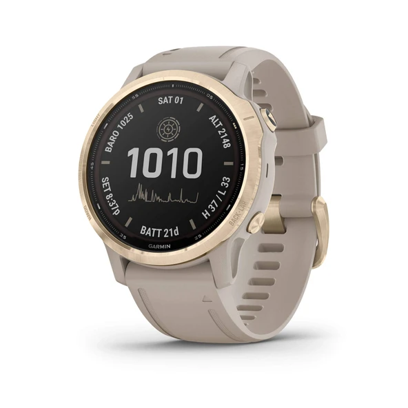 Garmin Fenix 6s Pro Solar, Smaller-Sized Multisport GPS Watch with Solar Şarj, Gelişmiş Eğitim Özellikler ve Veri, Işık Altın, Tan Band ile ürün görseli 1