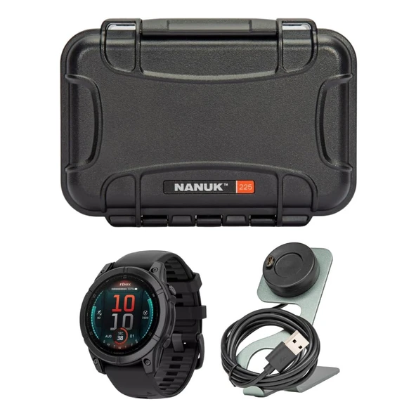 Garmin Fenix E 47mm GPS Smartwatch with 1.3-Inch AMOLED Display (Slate Gray Steel and Black) Sche with Hard Case (Black) and Focus Camera Şarj Stand (3) ürün görseli 1