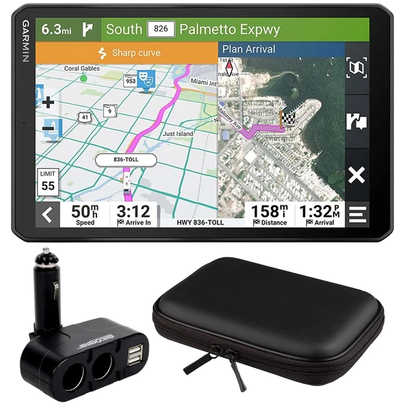 Garmin 010-02748-00 RV 895 8" RV GPS Navigator | Resmi ABD Ortak Modeli | Sche with Deco Gear Dual DC12V/24V Elektronik Çok işlevli Araba Soket ve Deco Gear Hard Shell EVA Case ürün görseli 1