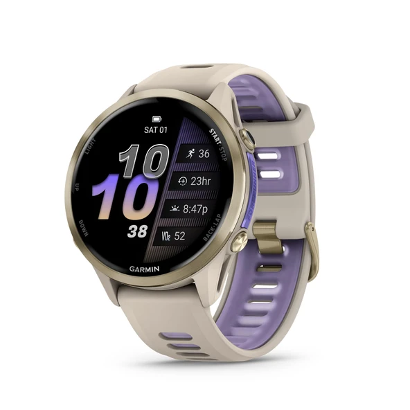 Garmin® Forerunner® 970 Premium GPS Koşu ve Triatlon Akıllı Saati, AMOLED Ekran, Dahili LED El Feneri, Fransız Gri Kasası ve Fransız Grisi ile Yumuşak Altın Titanyum ürün görseli 1