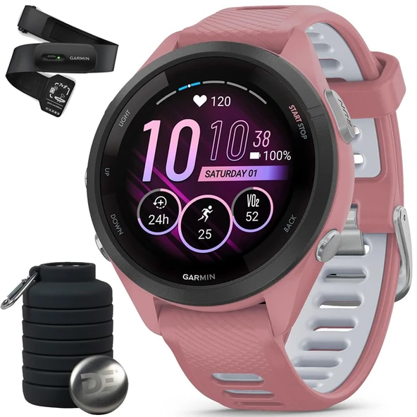Garmin 010-02810-05 Forerunner 265S GPS Smartwatch Light Pink/Whitestone Grafik Kalp Tespiti Doğru Kalp Oranı & HRV Data Raf M-XL ve Deco Essentials Collapsable Water Şişe ürün görseli 1