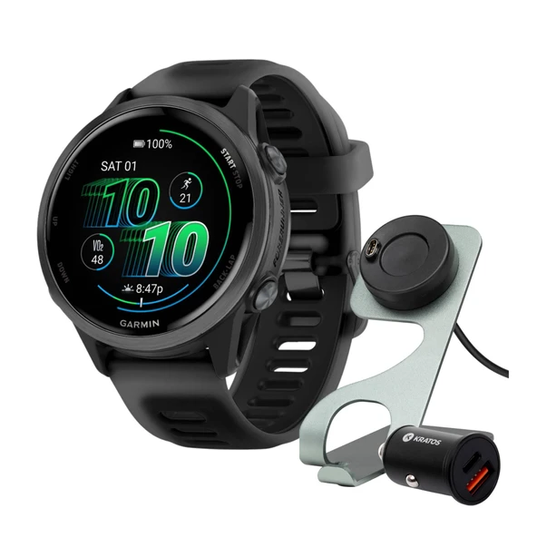Garmin Forerunner 570 42mm GPS Koşu Smartwatch (Slate Gray/Black Band) Sche ile Stand, Şarj Kablolu ve Araba Şarj (3 Madde) ürün görseli 1