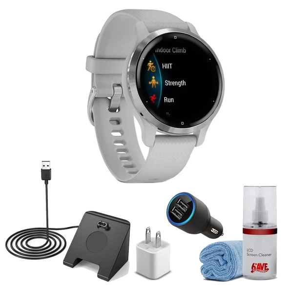 Garmin Venu 2S GPS Smartwatch Silver Bezel with Light Gray Case and Silikon Band (Bundle) with Watch Şarj İstasyonu + USB Şarj Cube + USB Car Şarj + LCD Ekran Temizlik Kit ürün görseli 1