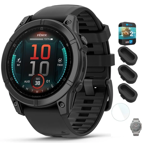 Garmin 010-03025-03 Fenix E 47 mm AMOLED Slate Gray Steel with Black Silikon Band Sche 3 Pack, 1.4 inç Ekran Koruyucu ve 2 YR CPS Geliştirilmiş Koruma Paketi ürün görseli 1