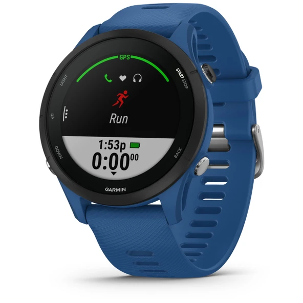 Garmin Forerunner 255 – Bireysel antrenman planlarına, özel koşu fonksiyonlarına ve ayrıntılı antrenman analizine sahip GPS koşu saati. 1,3" renkli ekran, 14 güne kadar pil ömrü, suya dayanıklı ürün görseli 1