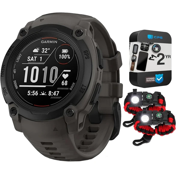 Garmin 010-02933-00 Instinct E 45mm Rugged Açık GPS Smartwatch 7/24 Sağlık İzleme (Charcoal) Sche ile 2 Yıl CPS Koruma Paketi + Deco Essentials 2Pack Taktik Acil Ayakkabı w/SOS LED ürün görseli 1