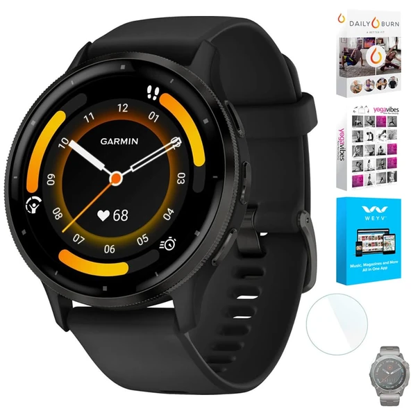 Garmin 010-02784-01 Venu 3 Sağlık ve Fitness GPS Smartwatch Steel Bezel w/Black Case 45mm Sche with Deco Ekran Koruyucu and Tech Smart USA Fitness & Wellness Suite ürün görseli 1