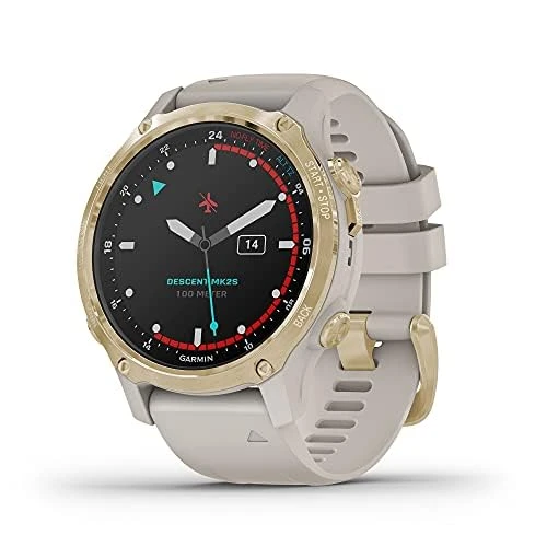 Garmin Descent Mk2S, Smaller-Sized Watch-Style Dive Computer, Multisport Education/Smart Özellikler, Light Gold with Light Sand Silikon Band, (010-02403-00) (Yenilenen Premium) ürün görseli 1