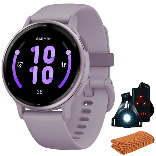 Garmin 010-02862-13aktif 5 Fitness Smartwatch, Orchid | Resmi ABD Ortak Modeli | İşout Soğutma Spor Havlusu ve Deco Essentials Wearable Commuter and Front Safety Light Light ürün görseli 1