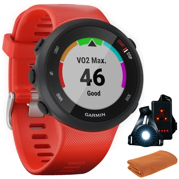 Garmin 010-02156-06 Forerunner 45 GPS Koşu Watch 42mm, Lava Red Sche with Workout Soğutma Sport Havlu ve Deco Essentials Wearable Commuter ve Arka Güvenlik Işığı ürün görseli 1