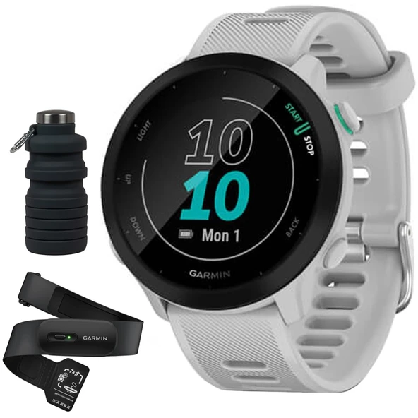Garmin 010-02562-01 Forerunner 55 GPS Run & Activity Tracker - HRM 200 Heart Rate Monitor (XS-S) & Deco Essentials Collapsable 24oz Su Şişesi ürün görseli 1