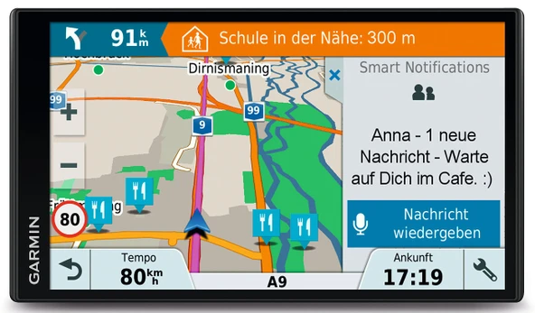 Garmin DriveSmart 61 LMT-D CE navigasyon cihazı (17,65 cm (6,95 inç) dokunmatik ekran, ömür boyu harita güncellemeleri ve trafik bilgileri, akıllı bildirimler), siyah, 6,95 inç ürün görseli 1