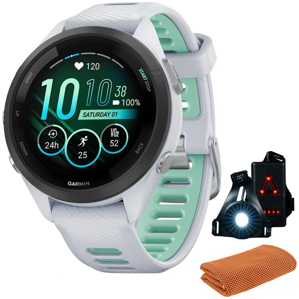 Garmin 010-02810-04 Forerunner 265S GPS Smartwatch, Whitestone/Neo Tropic | Resmi ABD Ortak Modeli | Spor Havlusu + Deco Essentials Wearable Commuter Front & Arka Güvenlik Işık Işık Işık ürün görseli 1