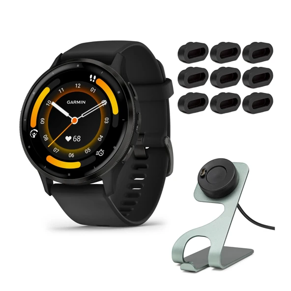 Garmin Venu 3 Smartwatch (Slate/Black) Uygulamalı Stand ve Port Plugs (3 Madde) ürün görseli 1