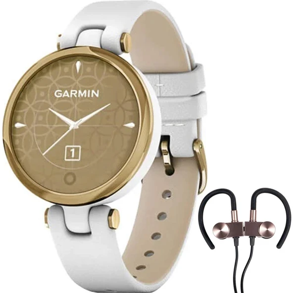 Garmin 010-02384-A3 Lily Classic Edition, Light Gold Bezel with White Case & Italian Deri Band Watch Sche with Deco Gear Manyetik Kablosuz Sport Earbuds ürün görseli 1