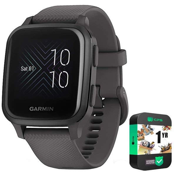 Garmin 010-02427-00 Venu Sq, Slate alüminyum Bezel ile Shadow Gray Case ve Silikon Band Sche ile 1 YR CPS Geliştirilmiş Koruma Paketi ürün görseli 1