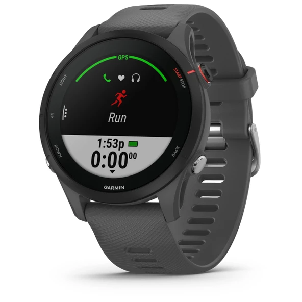 Garmin Forerunner 255 – Bireysel antrenman planlarına, özel koşu fonksiyonlarına ve ayrıntılı antrenman analizine sahip GPS koşu saati. 1,3" renkli ekran, 14 güne kadar pil ömrü, suya dayanıklı ürün görseli 1