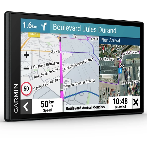 Garmin dezl LGV 610 EU – renkli ekranlı kamyon navigasyon cihazı, önceden yüklenmiş AB haritaları (46 ülke), araca özel yönlendirme, uydu görüntüleri ile gerçek zamanlı hizmetler ve varış noktaları ürün görseli 1